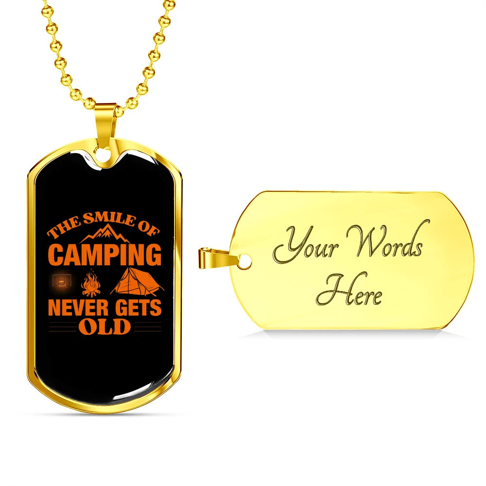 Camper Necklace Camping Never Gets Old Personalized Engraved Gold Dog Tag Neckl